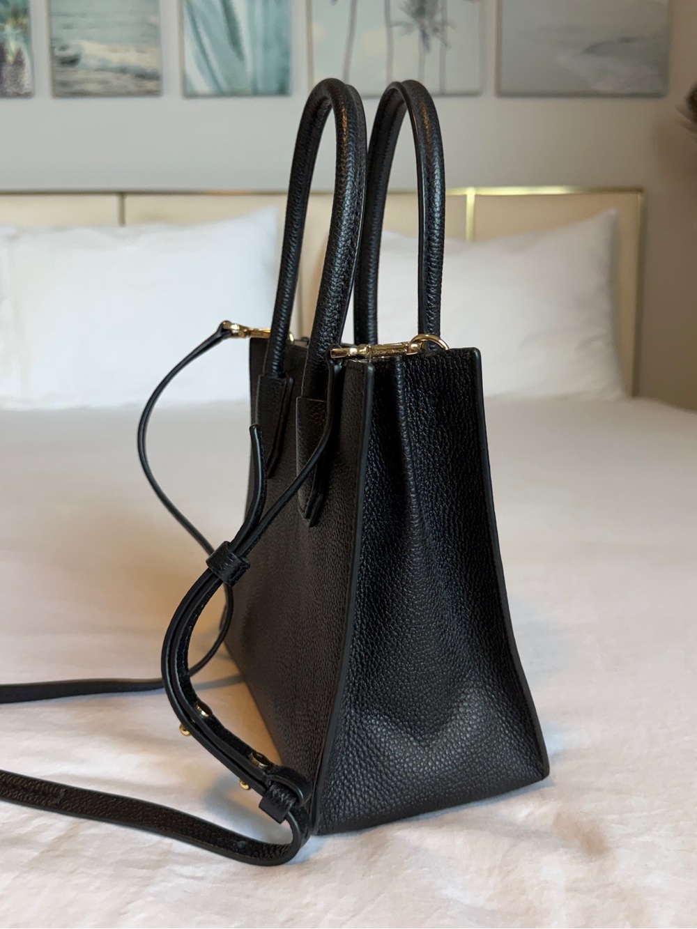 Michael Kors Black Pebbled Leather Satchel with Gold Hardware - Picture 4 of 10